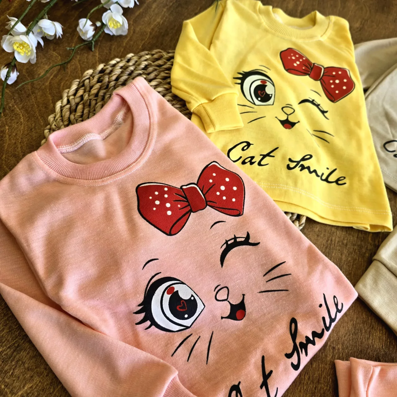 بلوز شلوار پیشی پاپیونی cat smile سایز ۴ تا ۶ کد6599