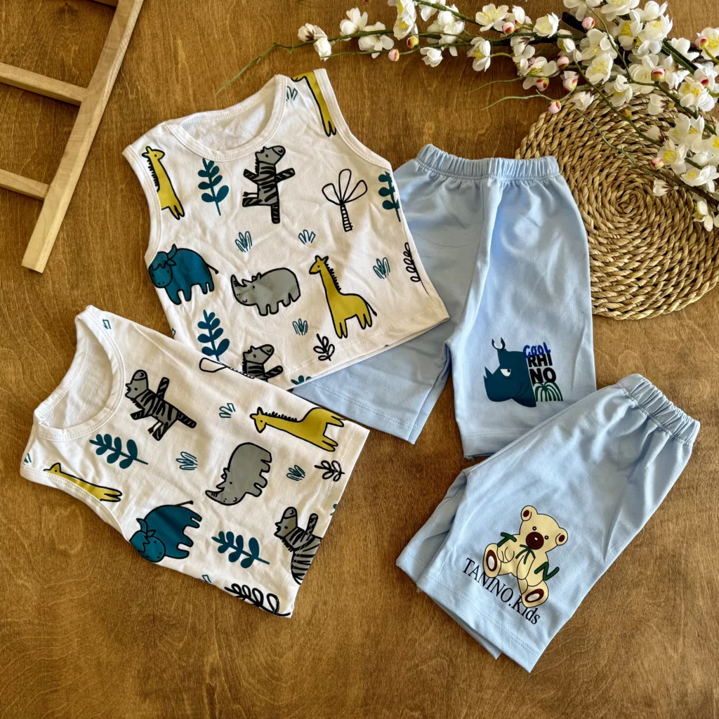 تاپ شلوارک  سفید حیوانات جنگل سایز 35،40 کد 6632
