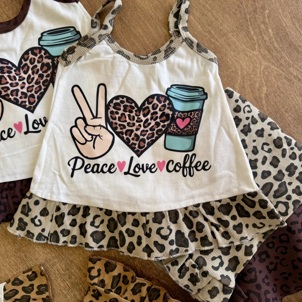 تاپ شلوارک پلنگی چین دار قلب Coffee سایز 40،45 کد 6688