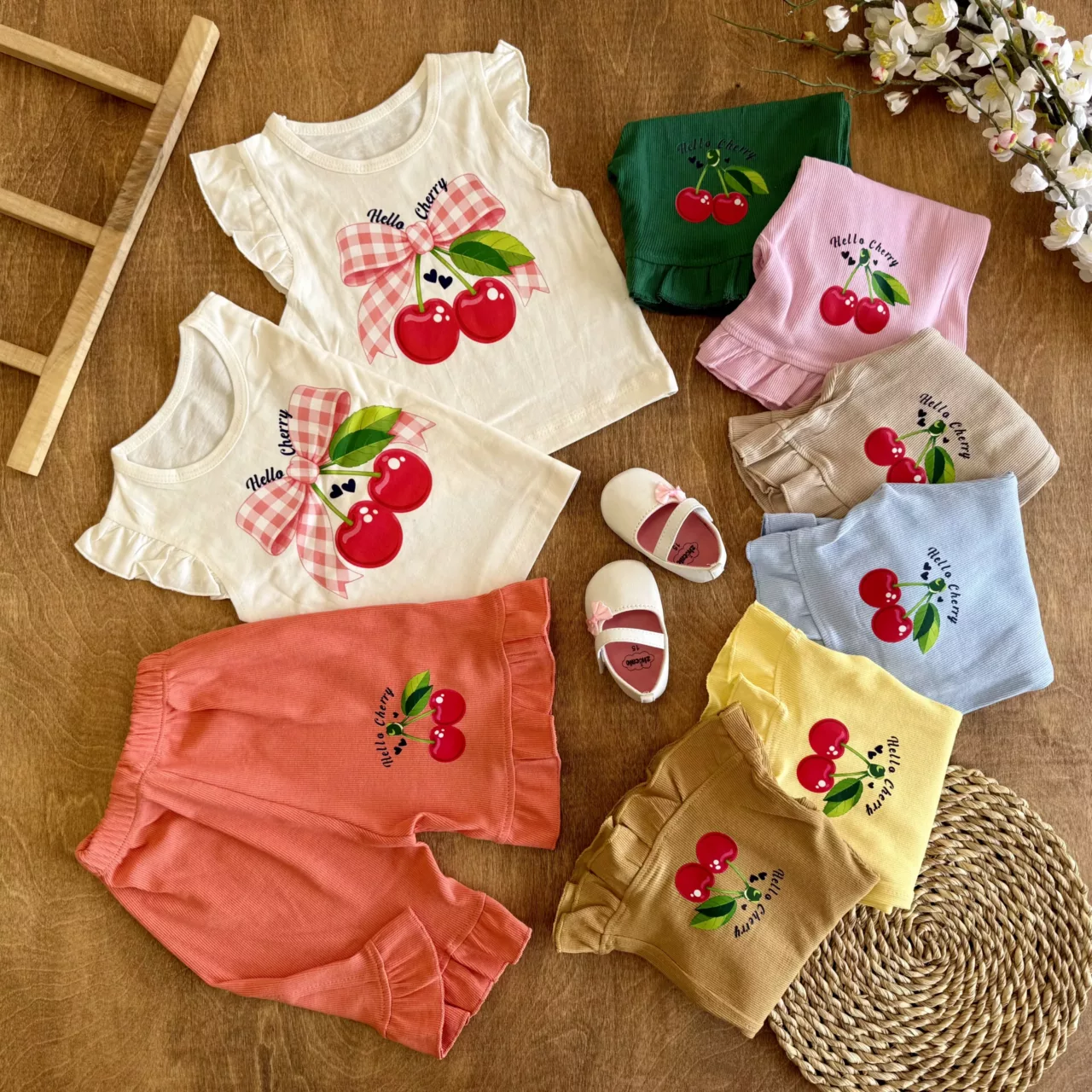 تاپ شلوارک چین دار گیلاس پاپیونی Cherry کد 6700