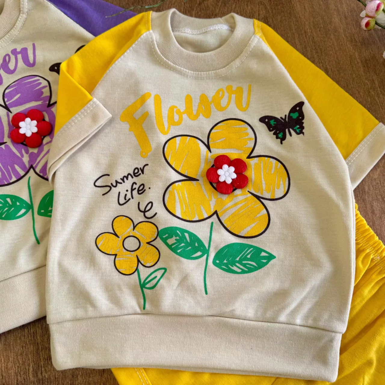 تیشرت شلوارک گل برجسته Flower کد 6580
