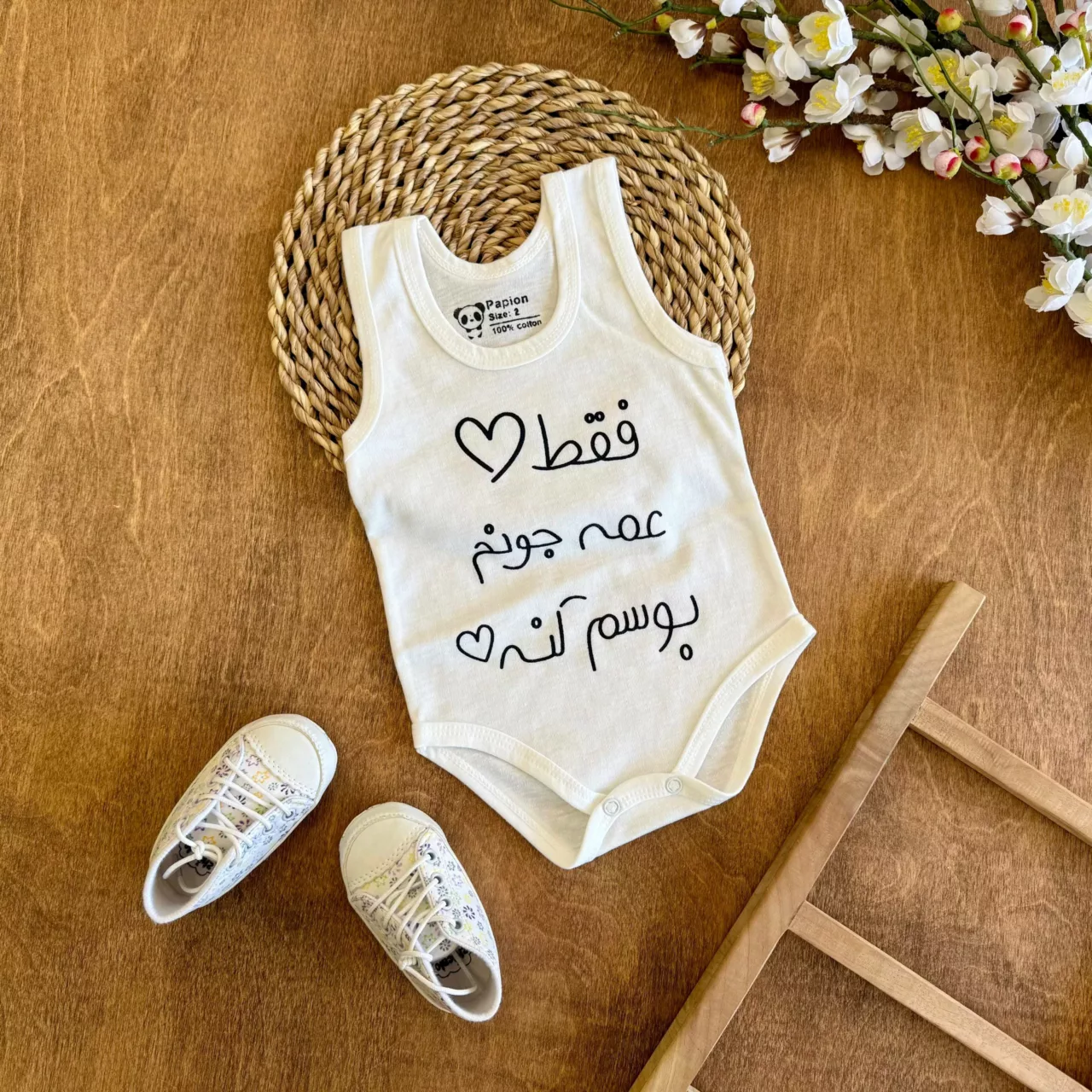 بادی رکابی سفید عمه جون سایز 2 تا 4 کد 6567