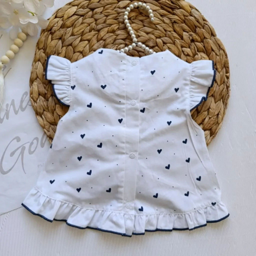 پیراهن شلوارک چین دار قلبی سرمه ای سایز 2 تا 5 کد 6787