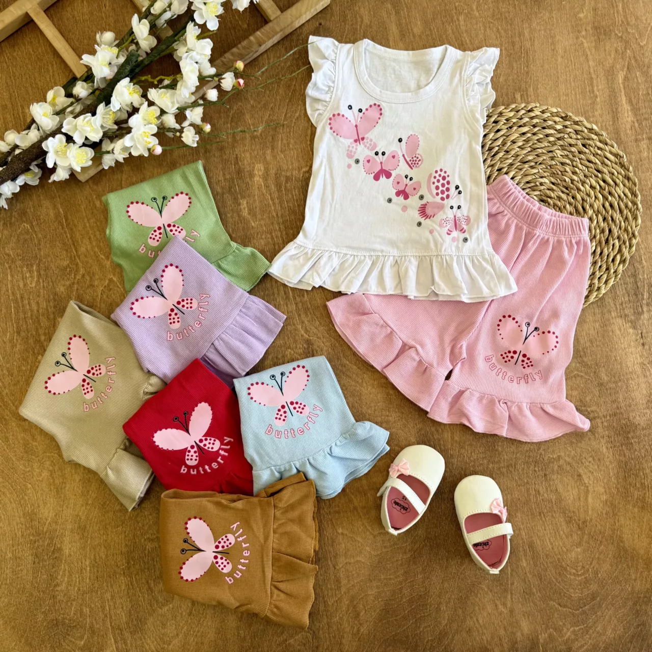 تاپ شلوارک چین دار پروانه ها سایز 30 تا 45 کد 6721