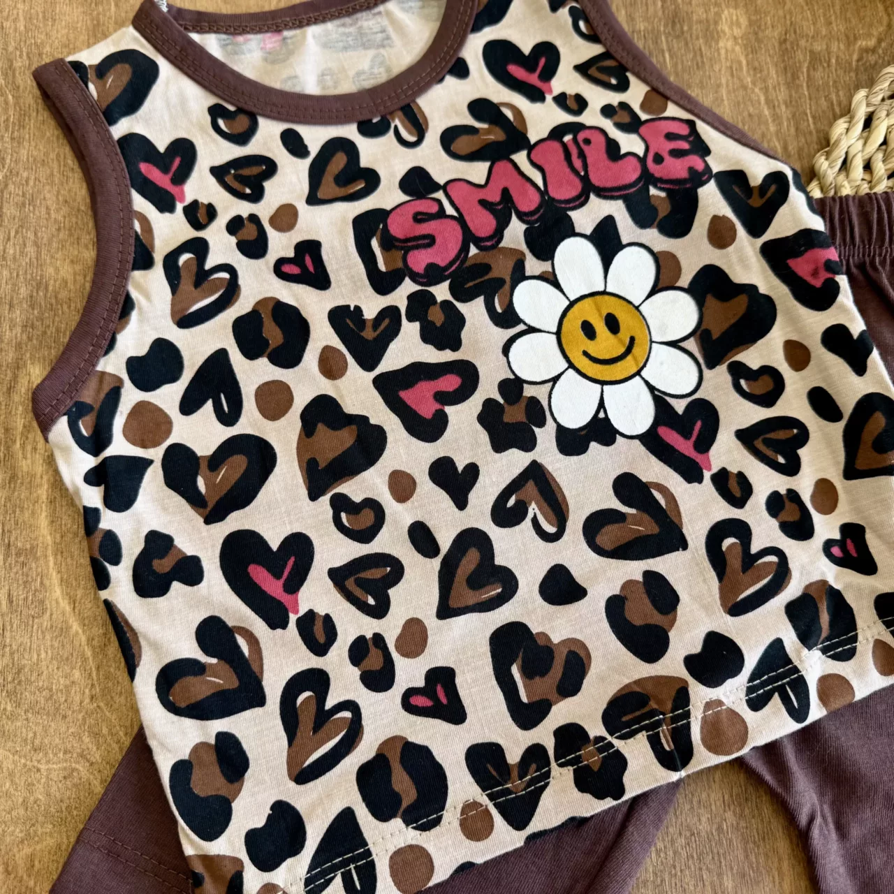 تاپ شلوارک پلنگی قلبی SMILE سایز 35 تا 45 کد 6722