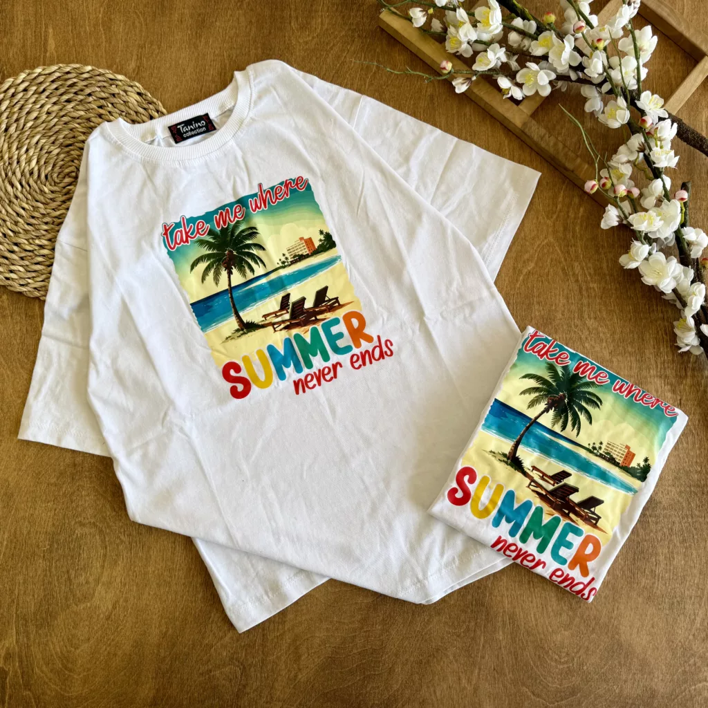 تیشرت تک زنانه طرح ساحل Summer کد 6735