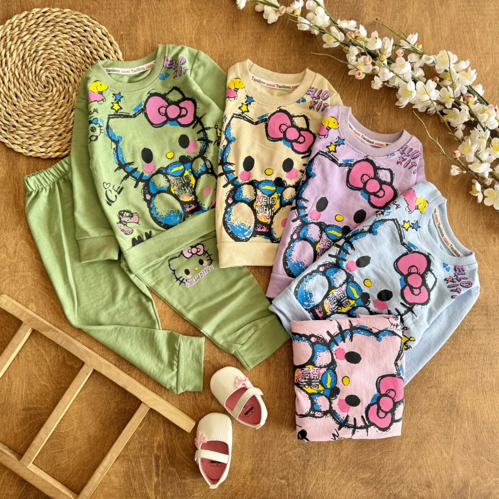 بلوز شلوار پیشی پاپیونی Hello Kitty کد 6811