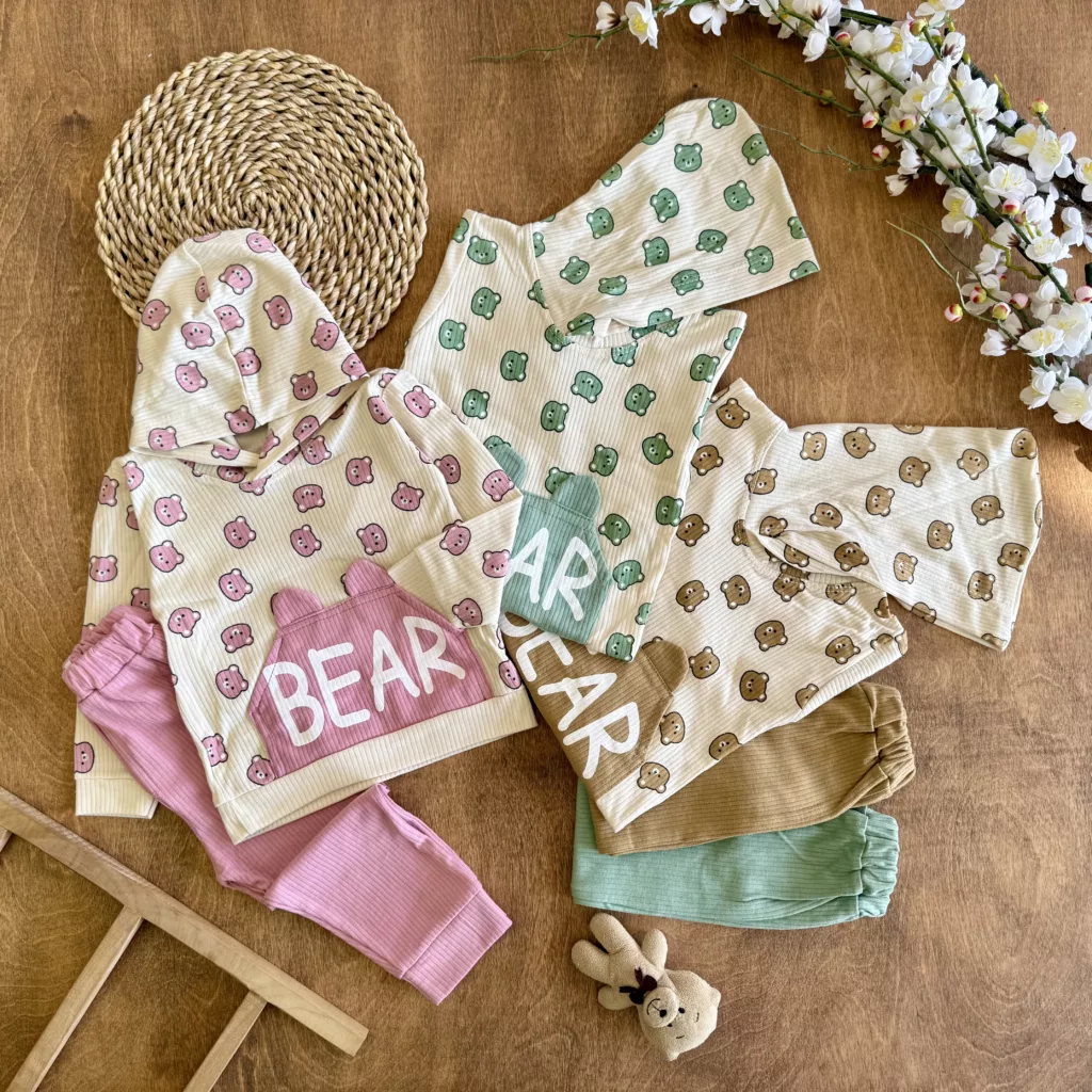 هودی شلوار کبریتی خرس ریز جیب گوش دار Bear کد 6818