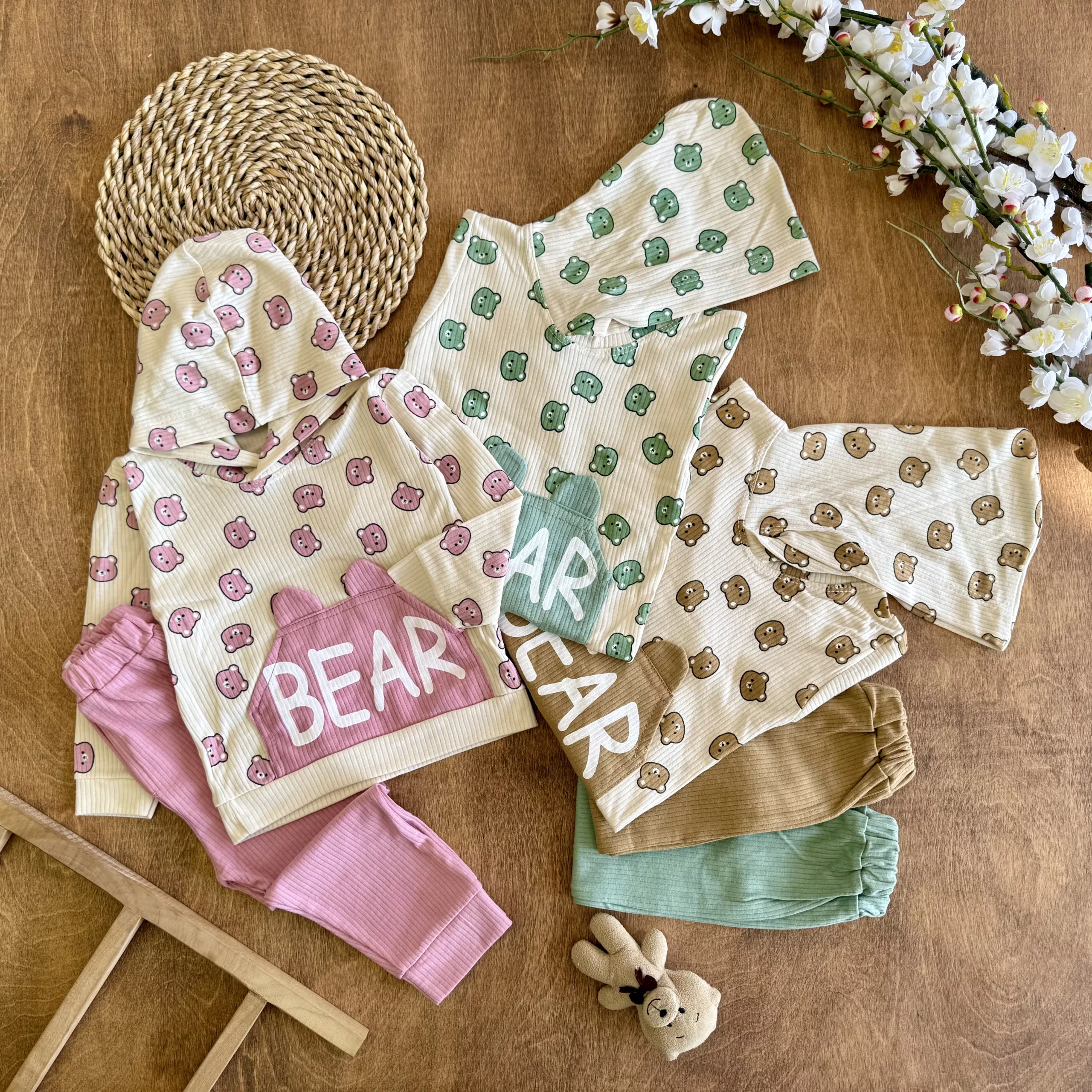 هودی شلوار کبریتی خرس ریز جیب گوش دار Bear کد 6818
