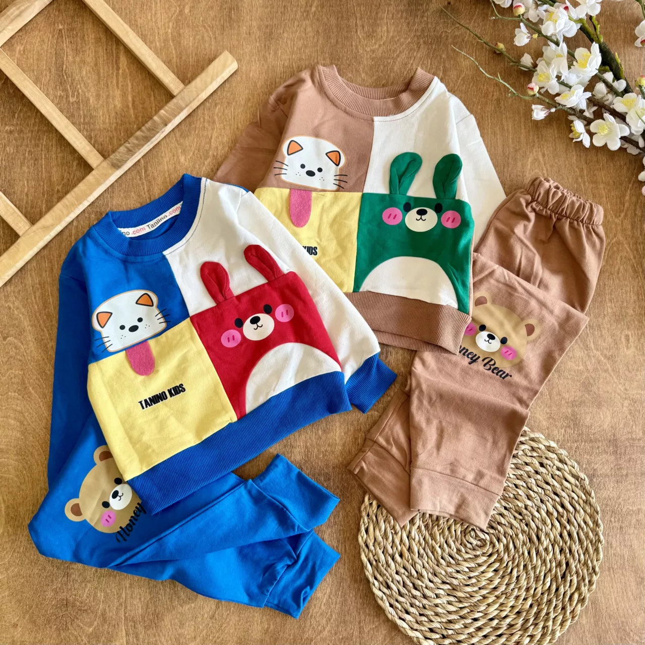 بلوز شلوار گربه خرس گوش برجسته سایز 35 تا 50 کد 6842