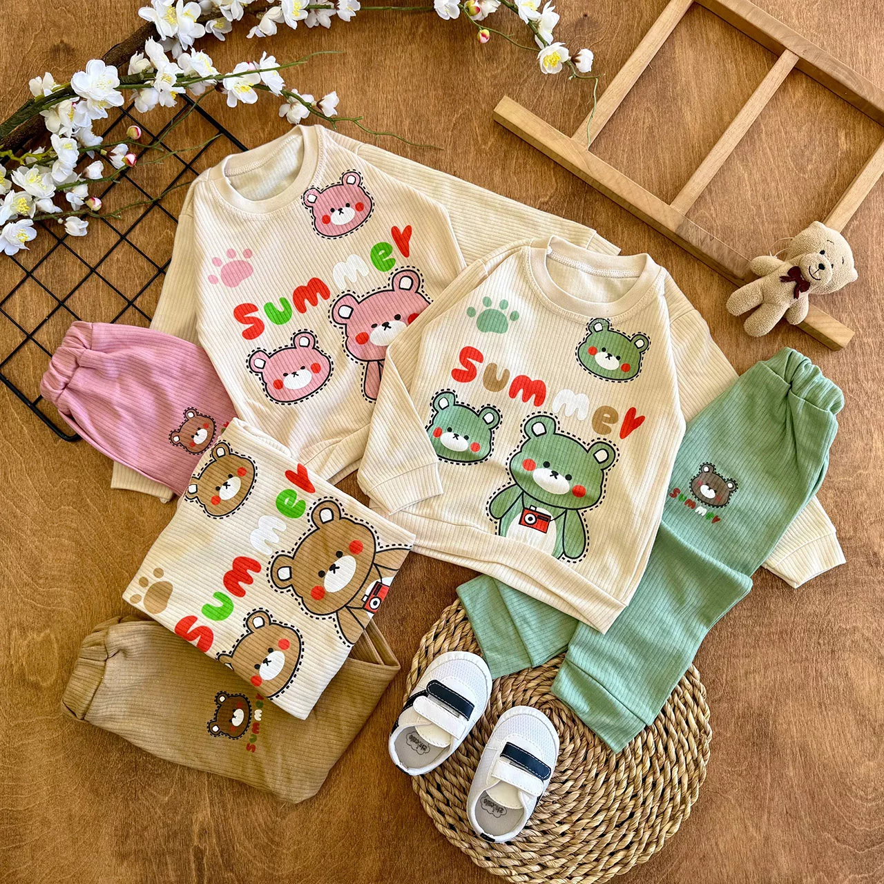 بلوز شلوار کبریتی خرس summer سایز 2،3 کد 7152