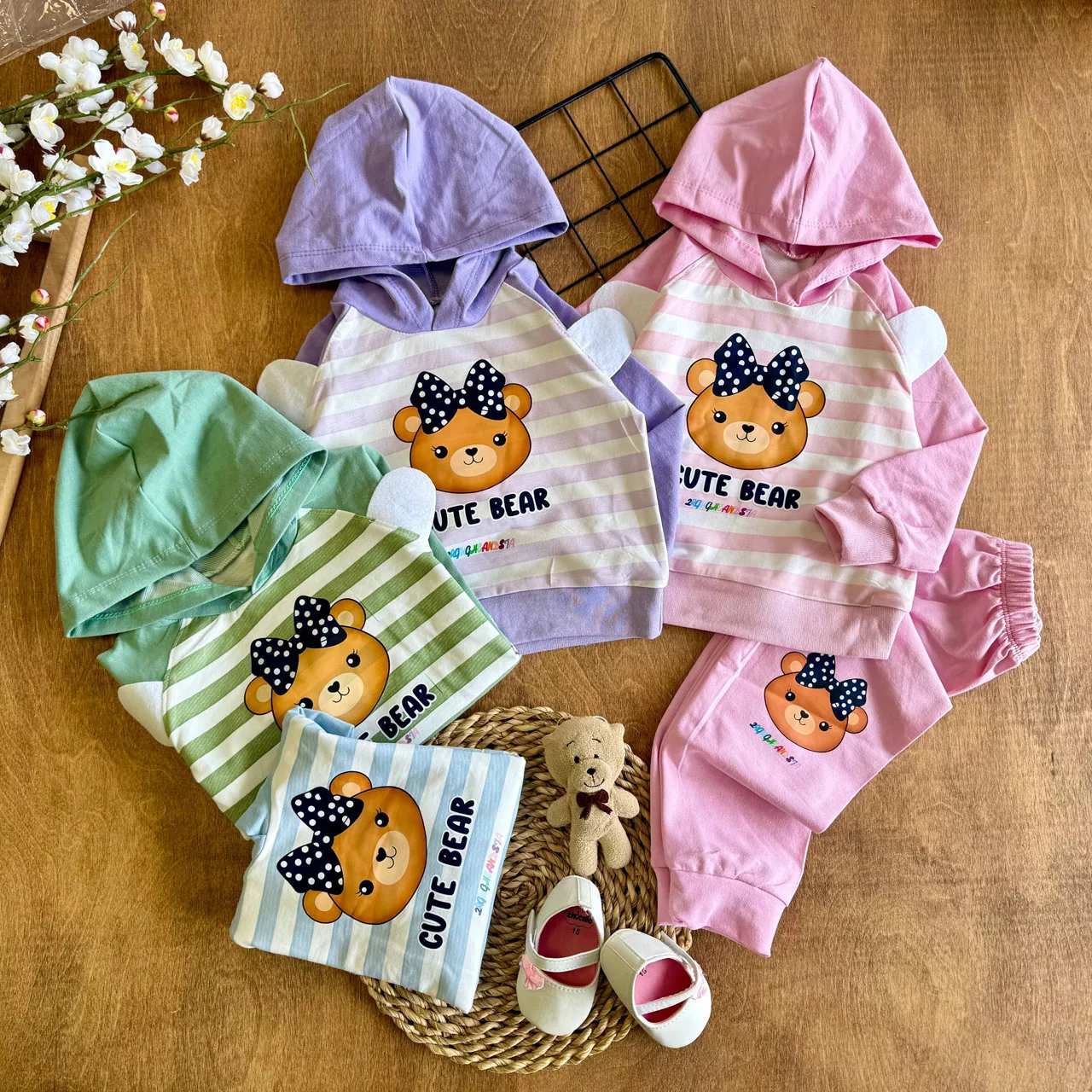 هودی شلوار راه راه خرس پاپیونی Bear کد 6999