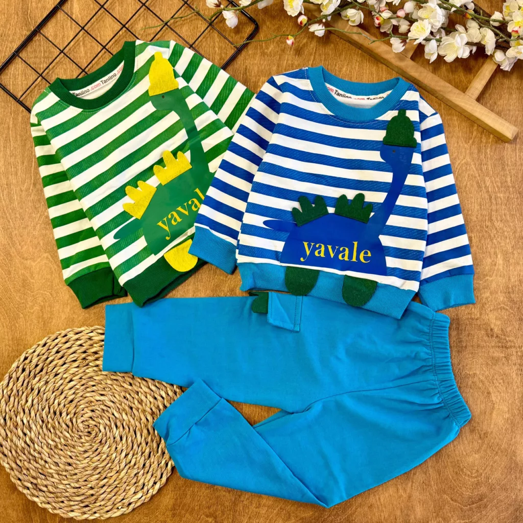 بلوز شلوار راه راه دایناسور Yavale کد 7073
