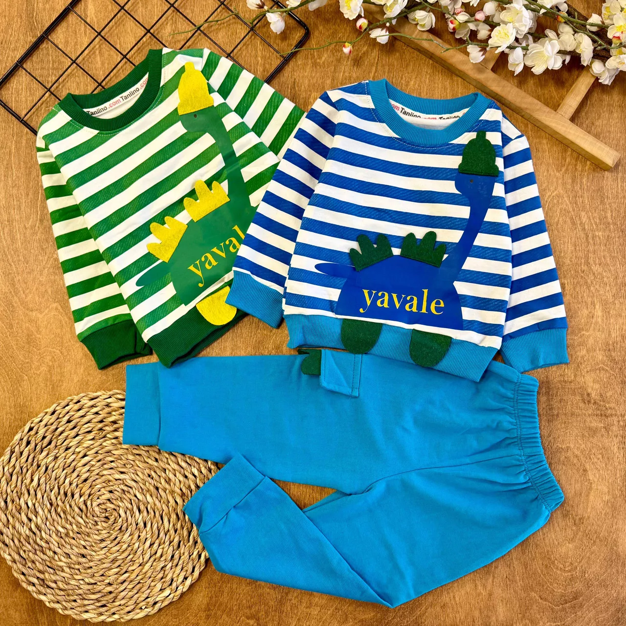 بلوز شلوار راه راه دایناسور Yavale کد 7073