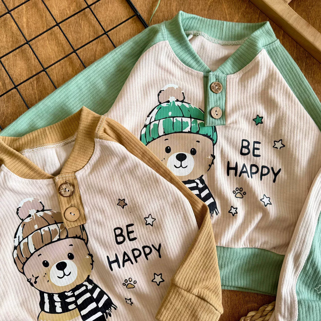 بلوز شلوار کبریتی خرس شال کلاه Happy کد 7014